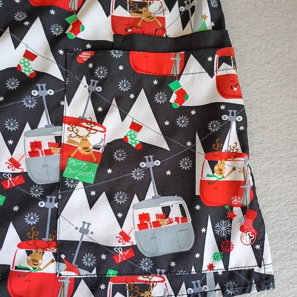White Cross Medical Scrub Top Women's Size XS Christmas Cartoon Reindeer Holiday - Picture 8 of 10